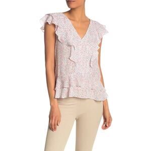 Parker Ruffled Flounce Sleeve Top Mini Polka Dot Print S